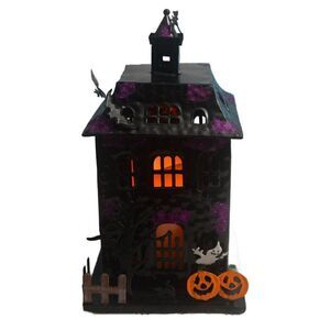 Halloween Black Metal Haunted House with Flameless Candle See Video